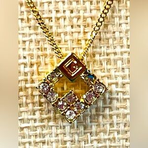 Givenchy Gold Pendant with Rhinestones 18” Necklace Excellent Condition